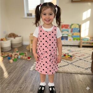 Btween Pink Dress with Black Heart Pattern